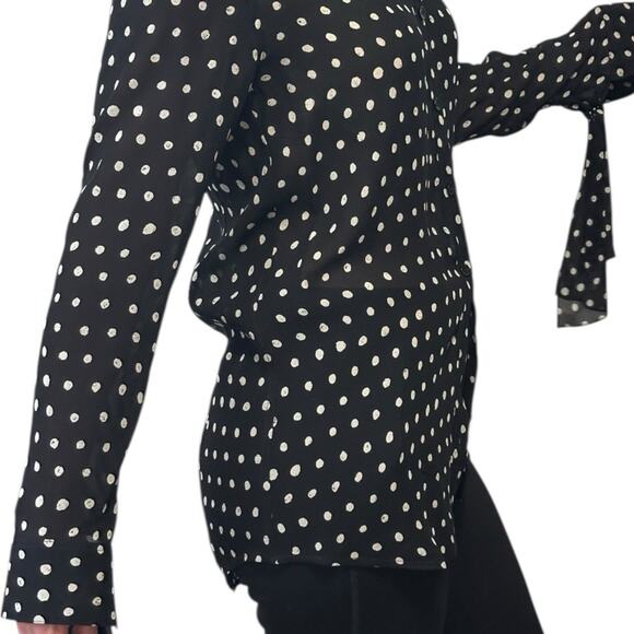 Saint Laurent Classic Crepe Polka Dot Top size FR 36 Long Sleeve tie Accents - Picture 4 of 13
